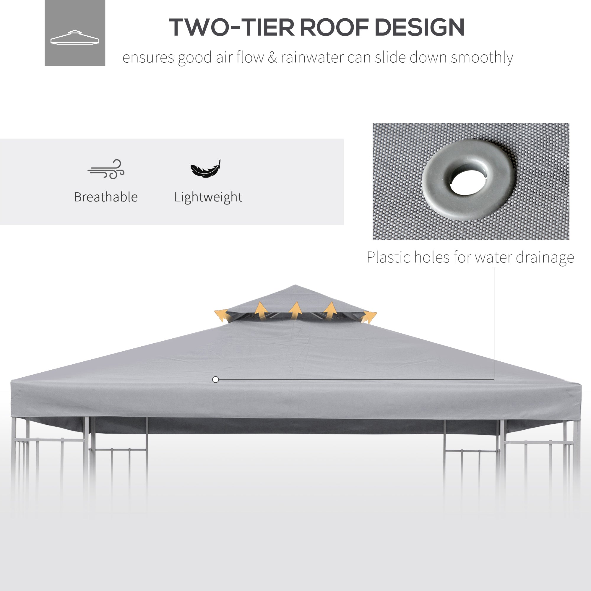 9.8' x 9.8' Square 2-Tier Gazebo Canopy Replacement Top Cover Outdoor Garden Sun Shade, Light Grey Gazebo Canopy Replacement   at Gallery Canada