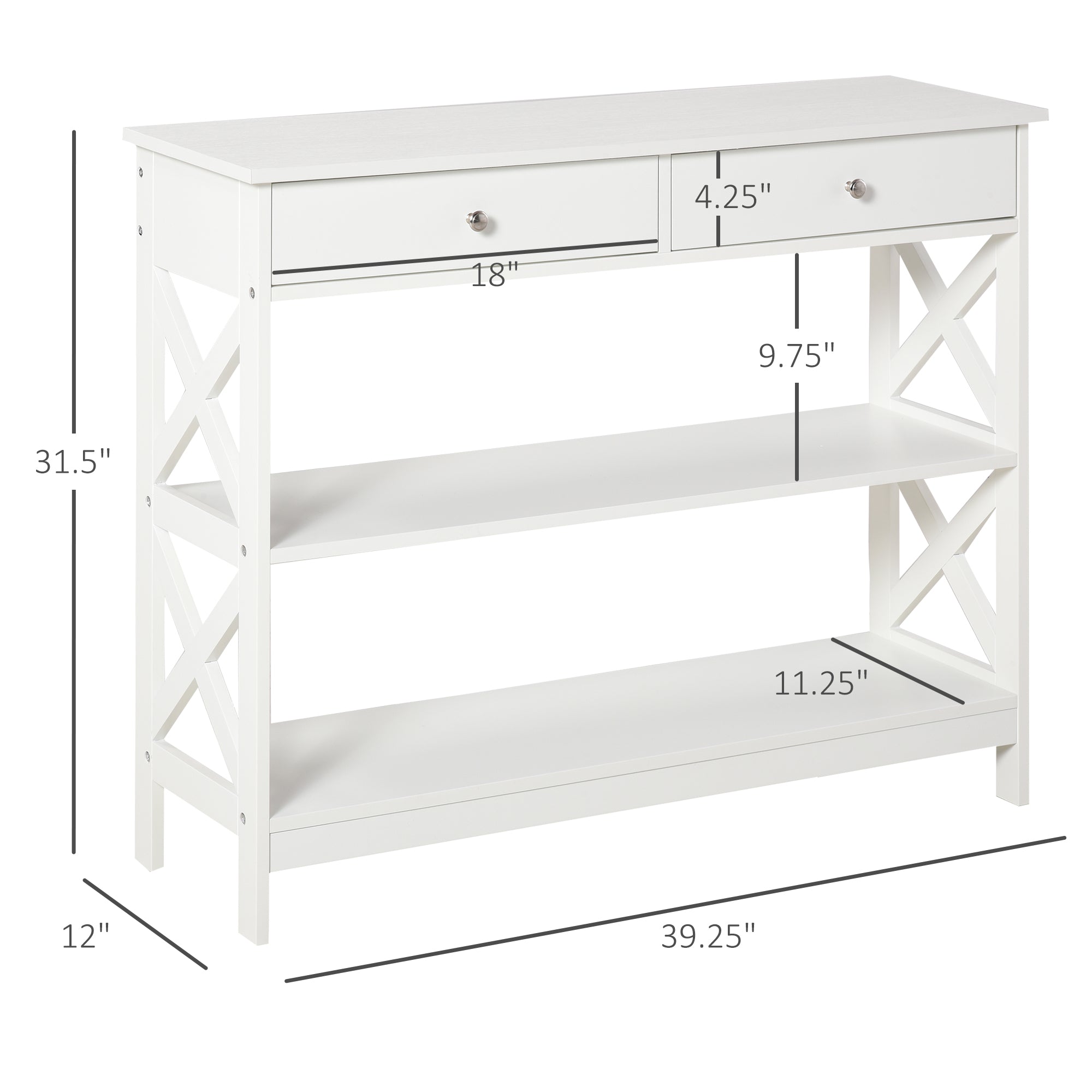 Console Table Sofa Side Desk with Storage Shelves Drawers X Frame for Living Room Entryway White Console Tables   at Gallery Canada