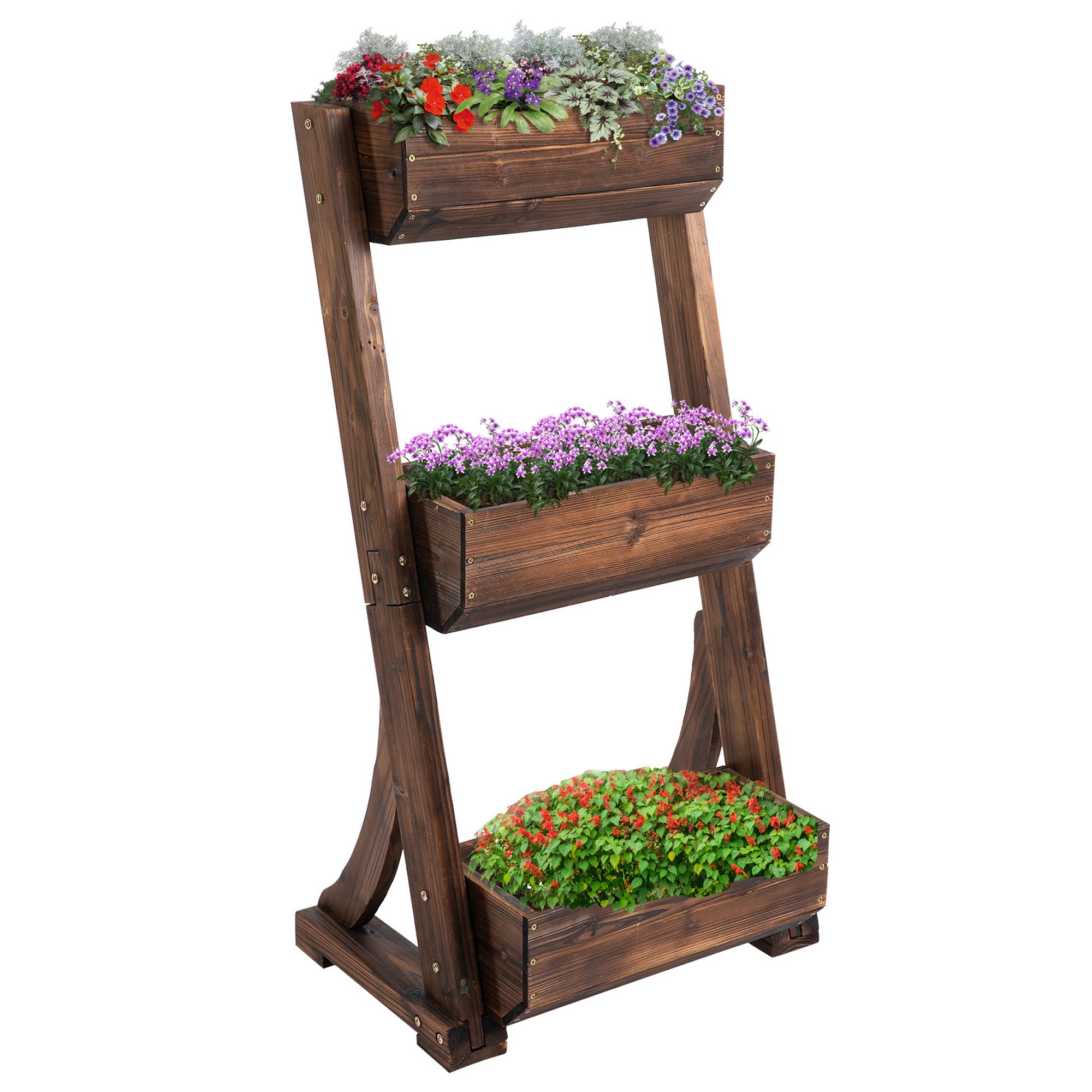 3-Tier Raised Garden Bed Vertical Freestanding Outdoor Wooden Flower Rack Flower Pot Stands Plant Stands Carbonized  at Gallery Canada