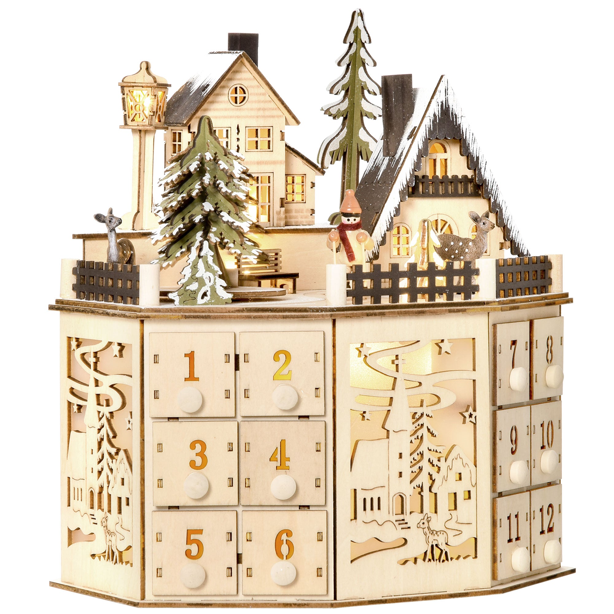 Wooden Christmas Advent Calendar, Lighted 24 Days Countdown to Christmas Table Decoration with Drawers for Kids and Adults, Battery Operated, Natural Christmas Advent Calendars Natural  at Gallery Canada