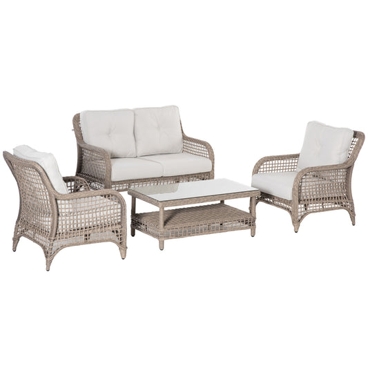Luxury 4-Piece Wicker Patio Furniture Set with Cushions and Glass Table, Cream White Patio Furniture Sets Multi Colour  at Gallery Canada