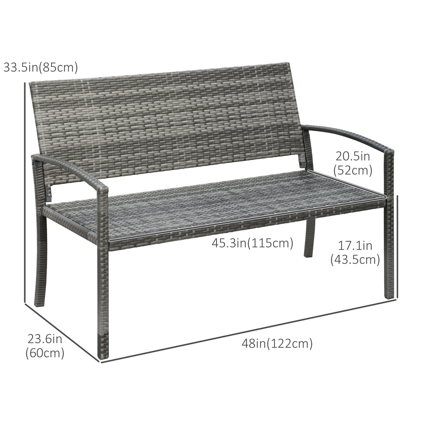 Rattan Wicker Loveseat Garden Bench Hand Woven Portable Backyard Gray Patio Chairs   at Gallery Canada