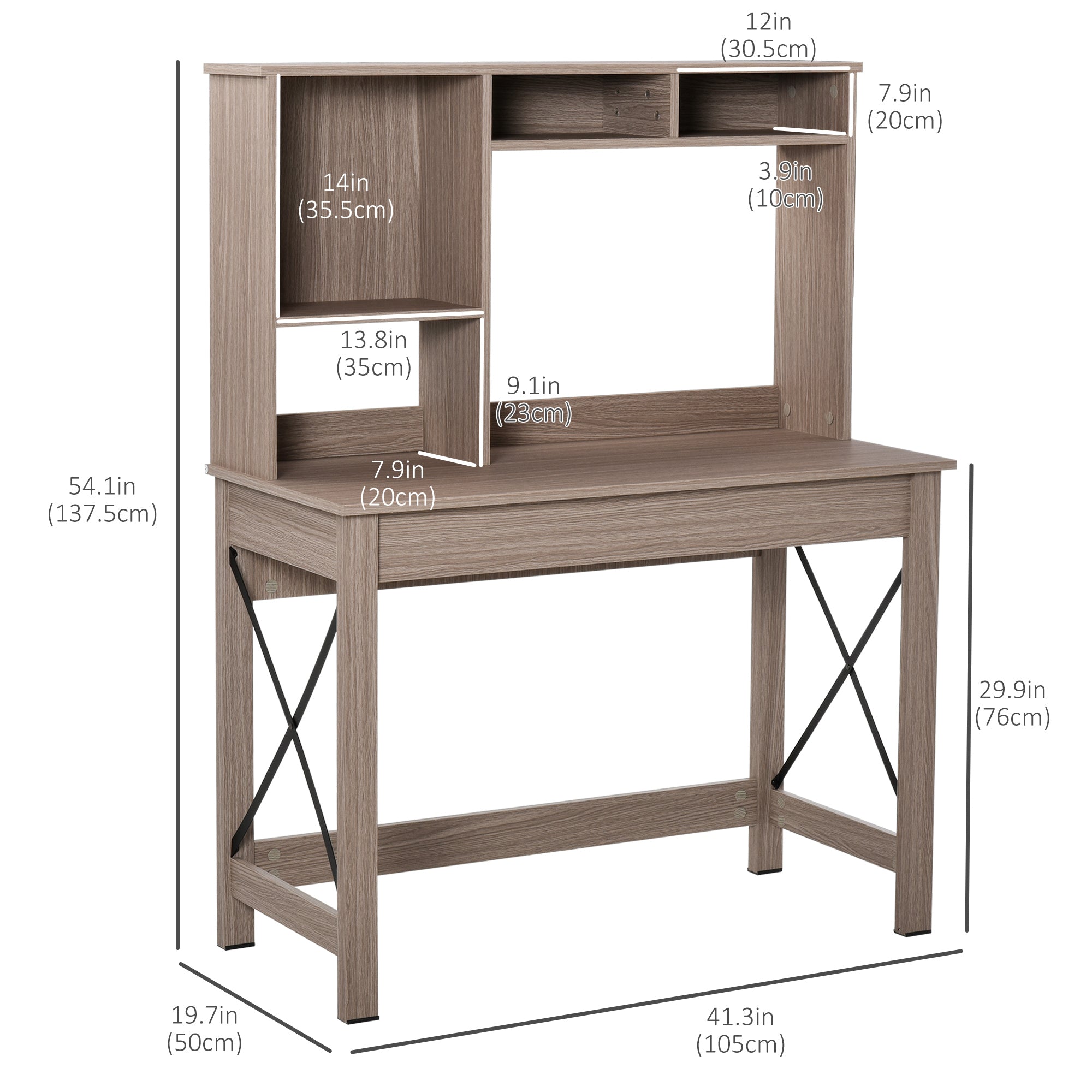 Computer Desk with Storage, Study Table with Bookshelves for Writing Work Bedroom Home Office Workstation, Brown Writing Desks   at Gallery Canada