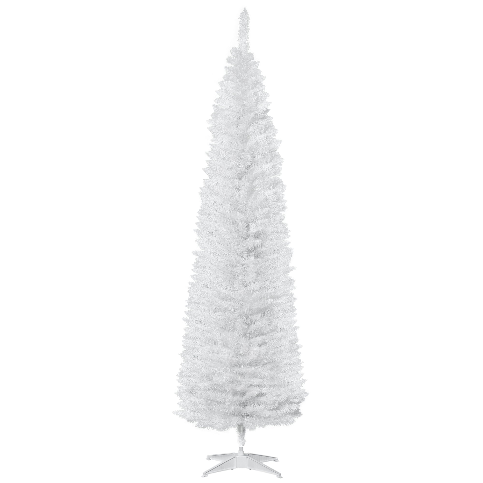 7' Pencil Christmas Tree, Slim Artificial Xmas Tree with Realistic Branches, Sturdy Metal Stand, White Pencil Christmas Trees White  at Gallery Canada