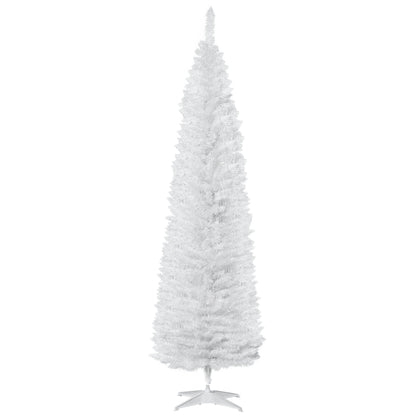 7' Pencil Christmas Tree, Slim Artificial Xmas Tree with Realistic Branches, Sturdy Metal Stand, White Pencil Christmas Trees White  at Gallery Canada