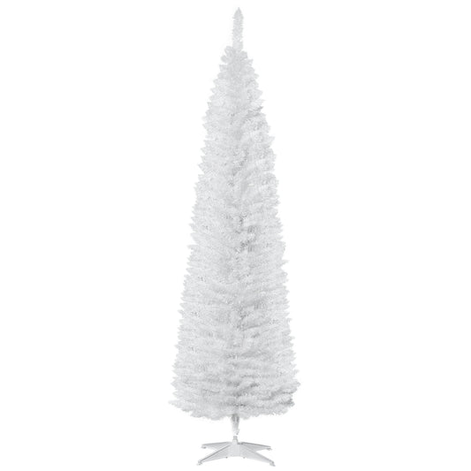 7' Pencil Christmas Tree, Slim Artificial Xmas Tree with Realistic Branches, Sturdy Metal Stand, White - Gallery Canada