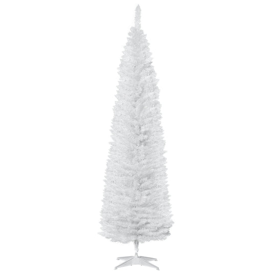 7' Pencil Christmas Tree, Slim Artificial Xmas Tree with Realistic Branches, Sturdy Metal Stand, White Pencil Christmas Trees White  at Gallery Canada