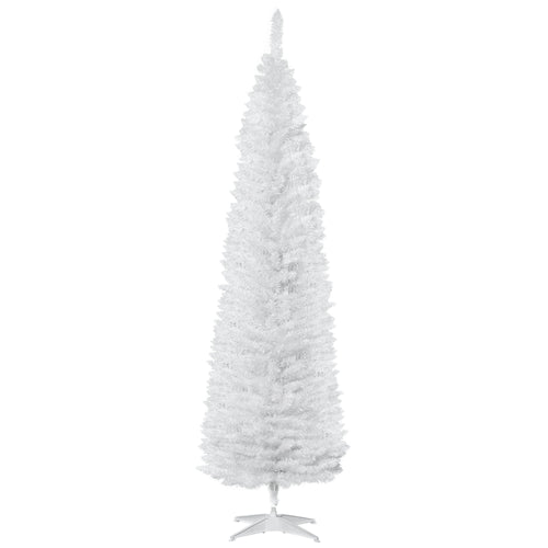 7' Pencil Christmas Tree, Slim Artificial Xmas Tree with Realistic Branches, Sturdy Metal Stand, White