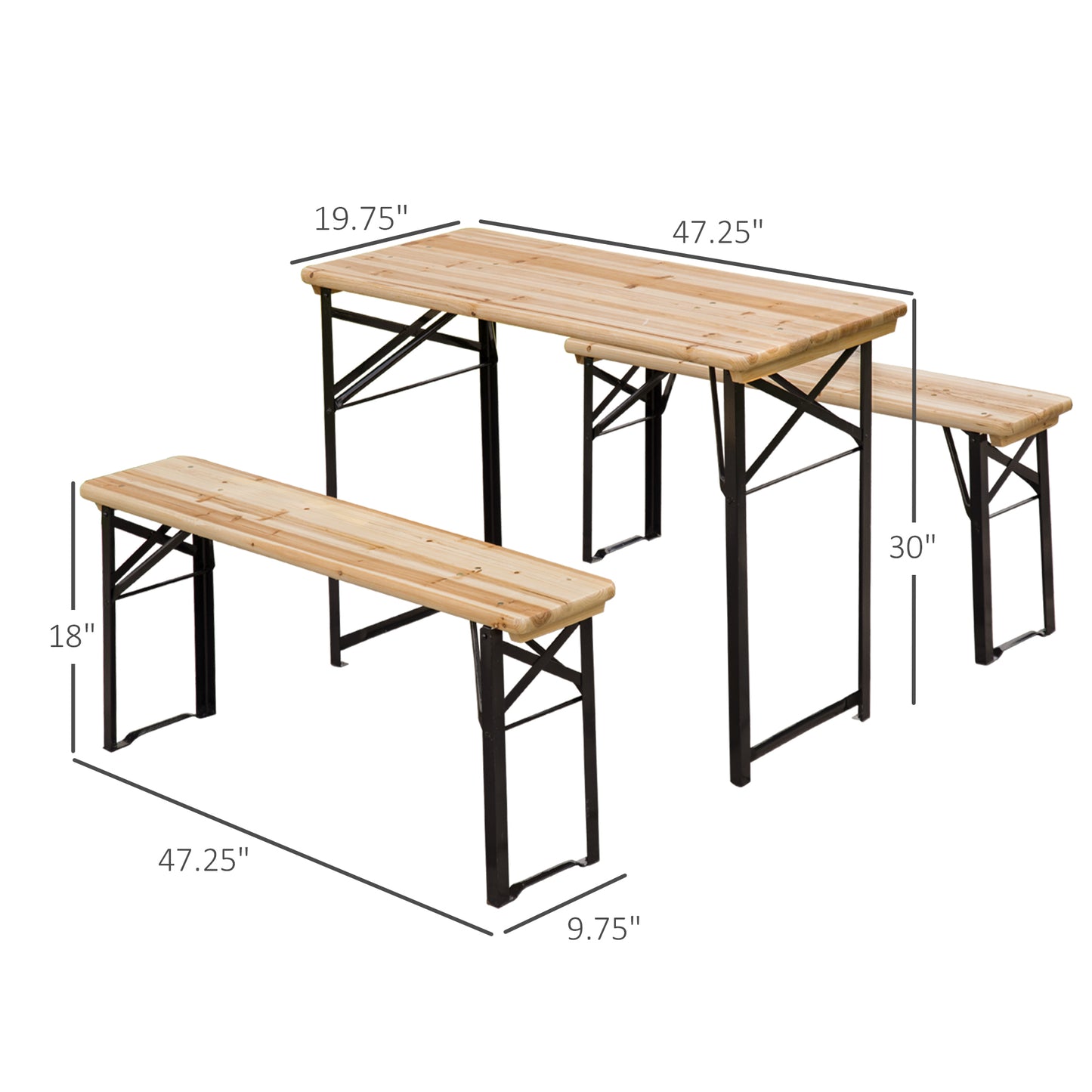 3 Pieces Folding Picnic Table Set, Portable Folding Picnic Table Set, 1 Picnic Table and 2 Benches, Natural Bistro Sets   at Gallery Canada