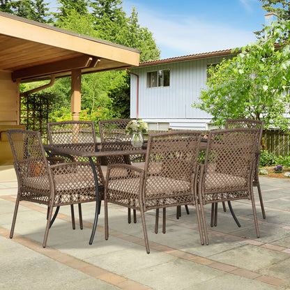 7-Piece Wicker Patio Dining Set with Cushions, Glass Table, 6 Chairs, Beige Outdoor Dining Sets   at Gallery Canada