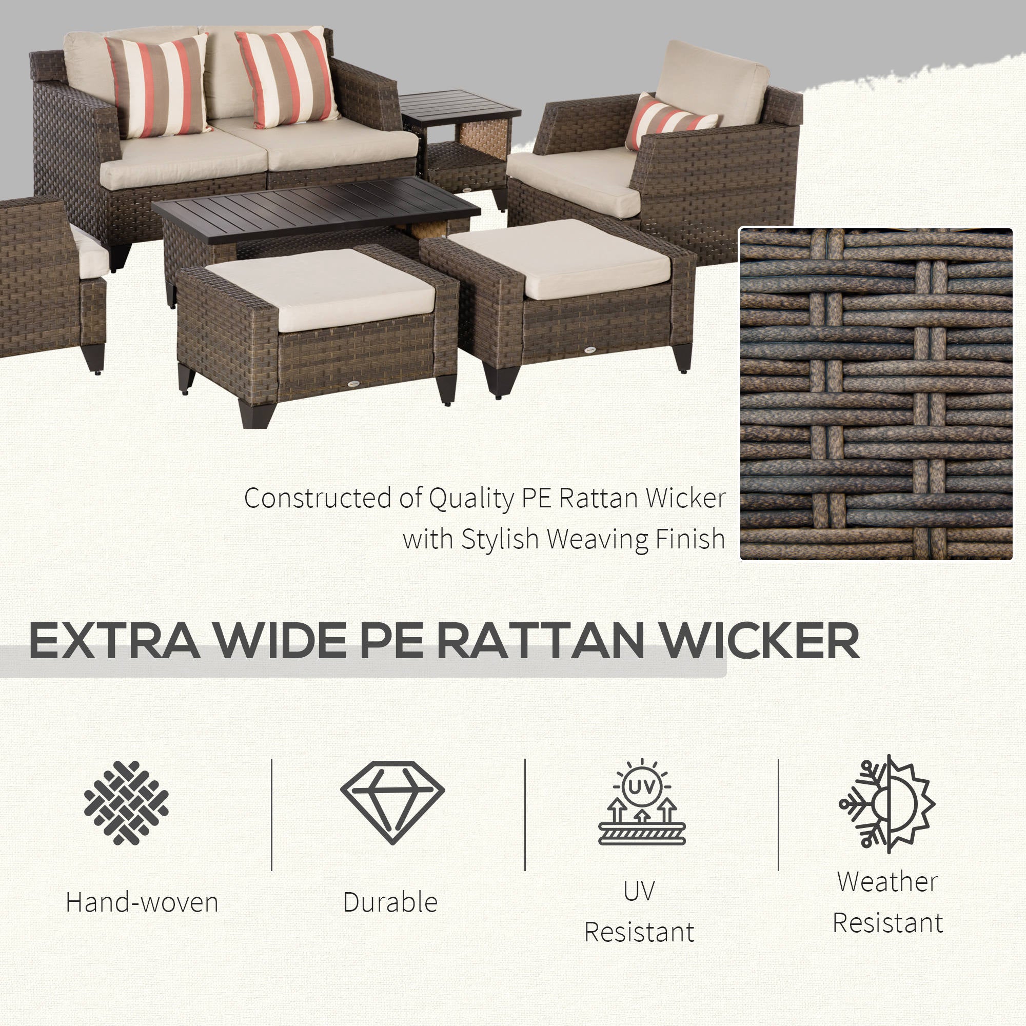 8-Piece Wicker Patio Furniture Set with Cushions, Aluminum Table, Beige Patio Furniture Sets   at Gallery Canada