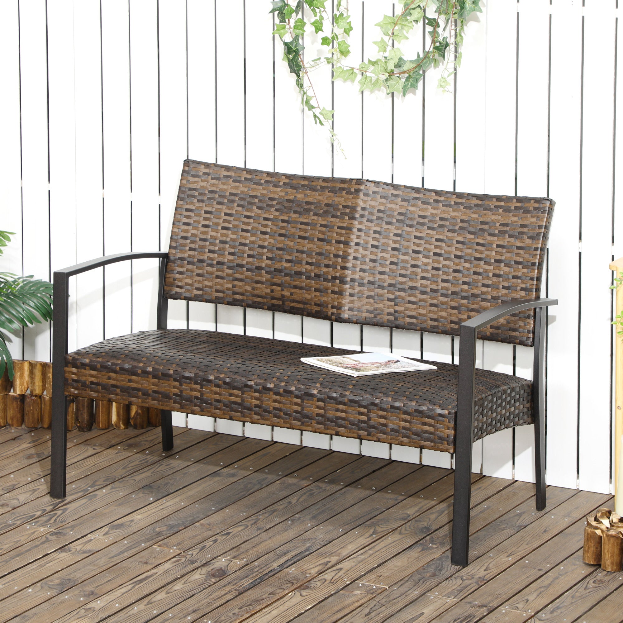 2-Person Wicker Loveseat, Outdoor Rattan Sofa with Quick Dry Foam, Brown Patio Furniture Sets   at Gallery Canada