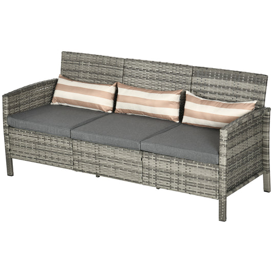 3-Seater Wicker Sofa, PE Rattan Outdoor Couch Conversation Furniture with Removable Cushions for Patio, Garden, Grey Patio Furniture Sets Multi Colour  at Gallery Canada