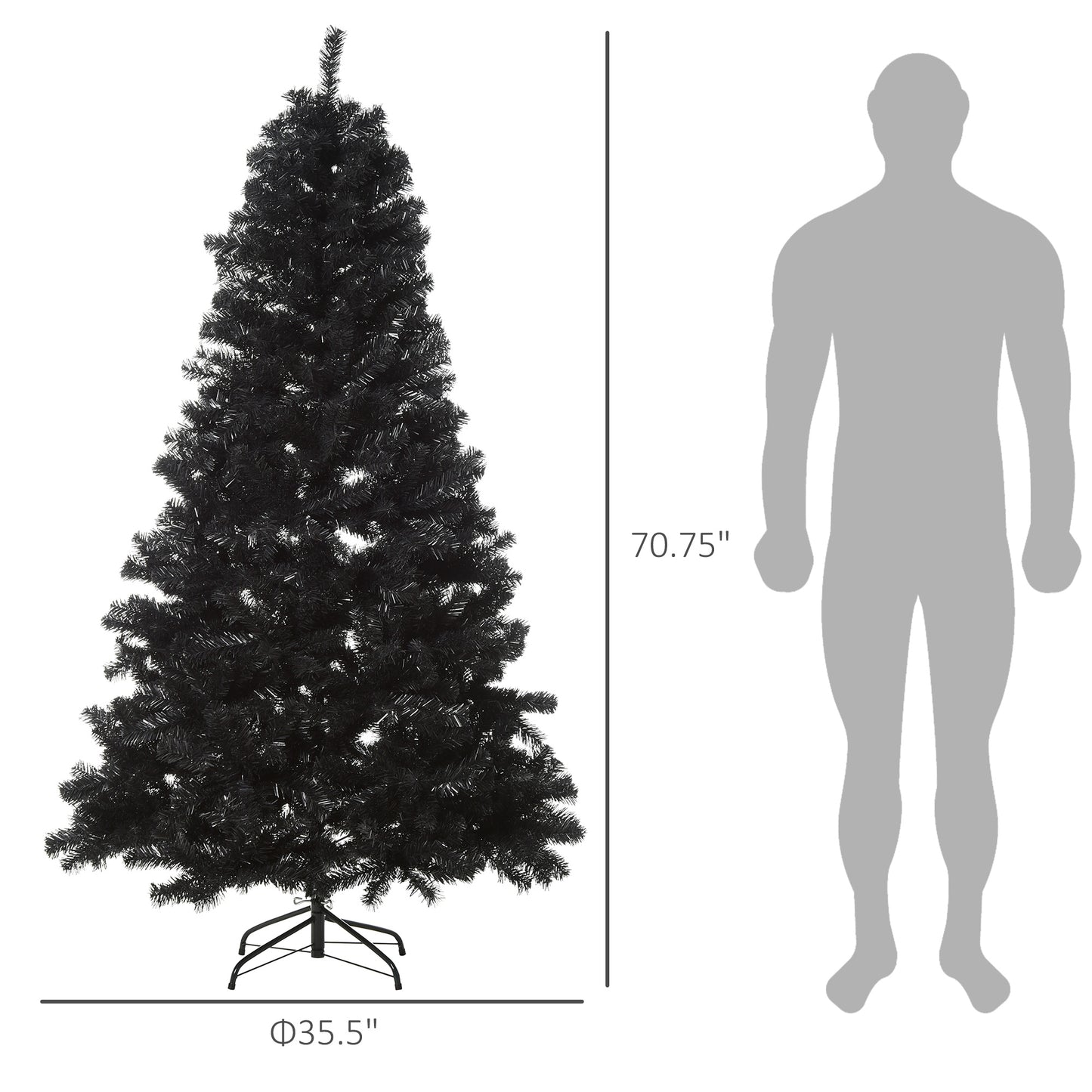 6ft Artificial Christmas Tree Unlit Douglas Fir with Realistic Branch Tips, Black Halloween Style - Gallery Canada