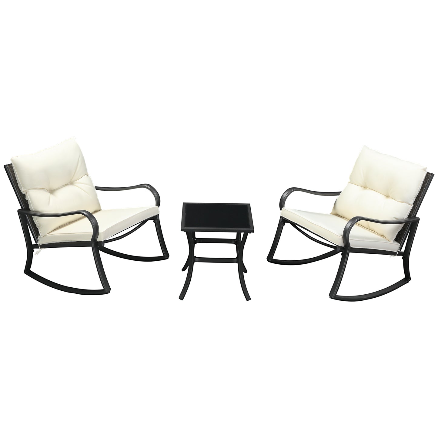 Outdoor PE Rattan Rocking Chair Set with Cushions & Table, Cream White Outdoor Rocking Chairs Multi Colour  at Gallery Canada