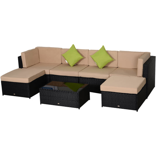 7pcs Wicker Rattan Sectional Set Outdoor Patio Sofa Table Footstools Set Garden Furniture with Cushions, Khaki - Gallery Canada