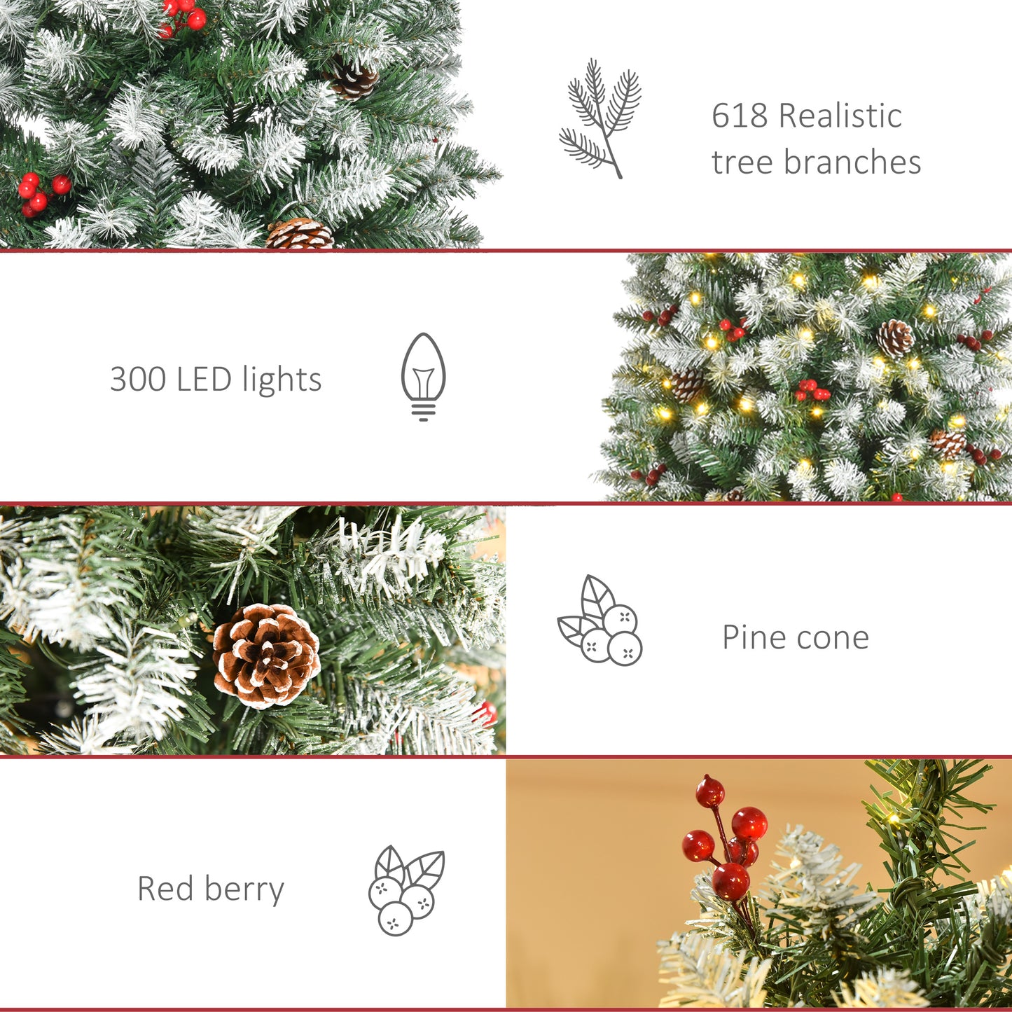 6 ft Snow-Dipped Pencil Christmas Tree Pre-Lit Holiday Decoration with LED Lights Pine Cones Red Berries Green Pencil Christmas Trees   at Gallery Canada