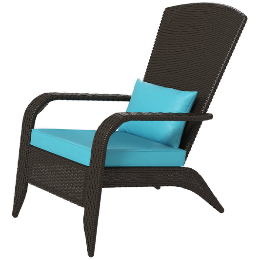 Patio Wicker Adirondack Chair, Outdoor Rattan Muskoka Chair with Cushions for Patio, Garden, Backyard Turquoise - Gallery Canada
