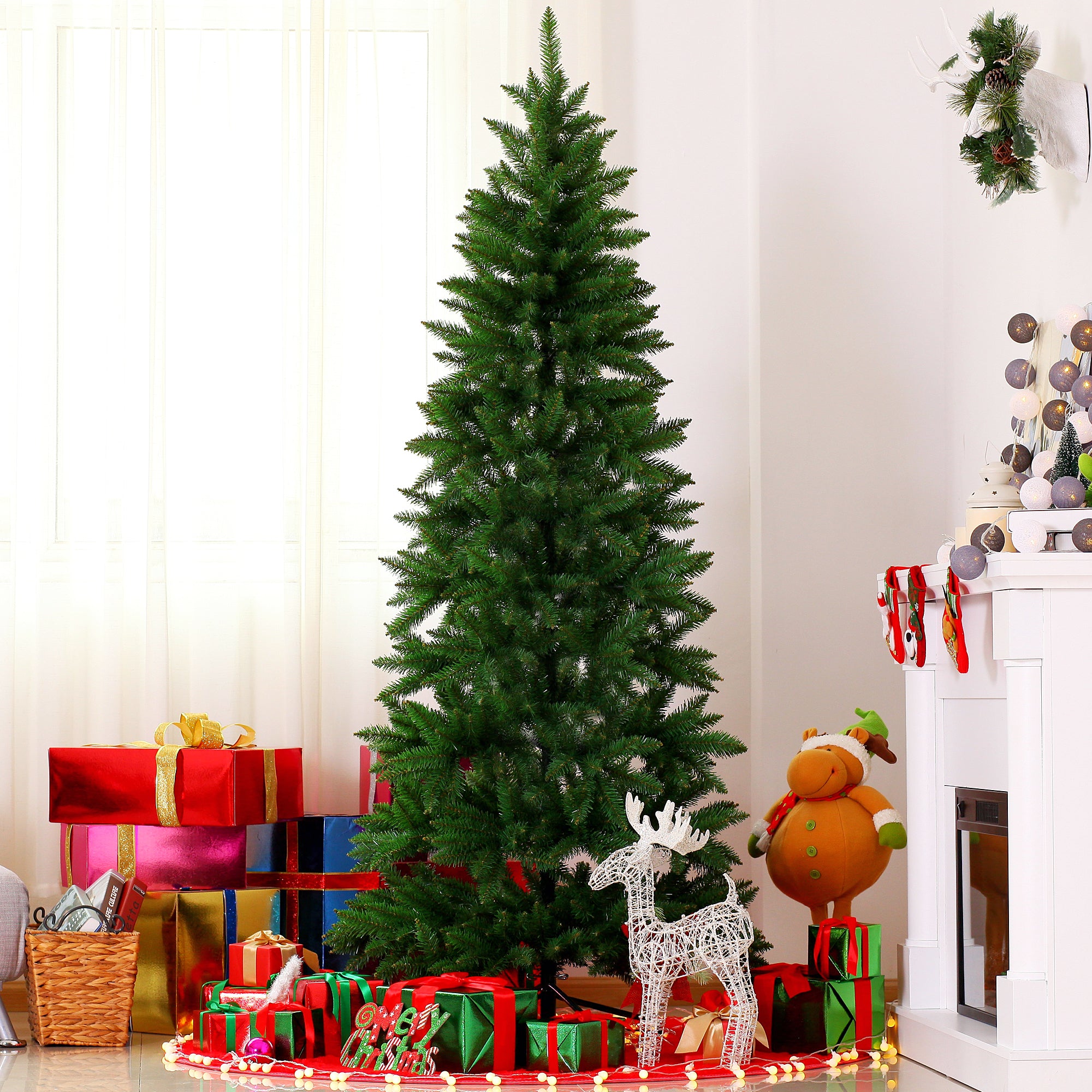 6.9ft Artificial Christmas Tree w/ Metal Stand Spruce Branch Tips Green Artificial Christmas Trees   at Gallery Canada