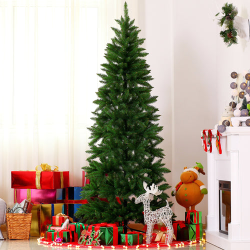 6.9ft Artificial Christmas Tree w/ Metal Stand Spruce Branch Tips Green