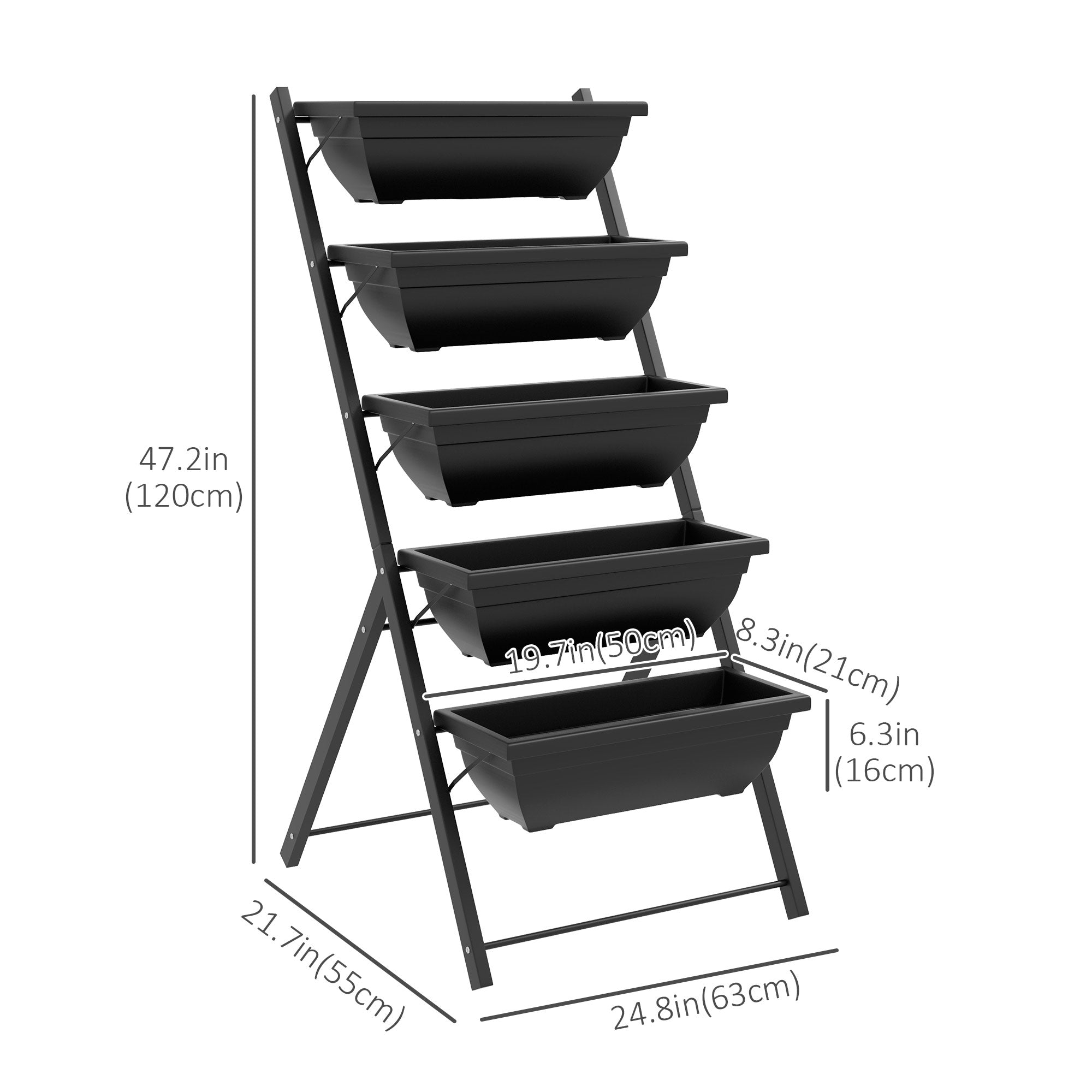 5-Tier Raised Garden Bed with 5 Planter Box, Outdoor Plant Stand Grow Containers with Leaking Holes, Black Plant Stands   at Gallery Canada