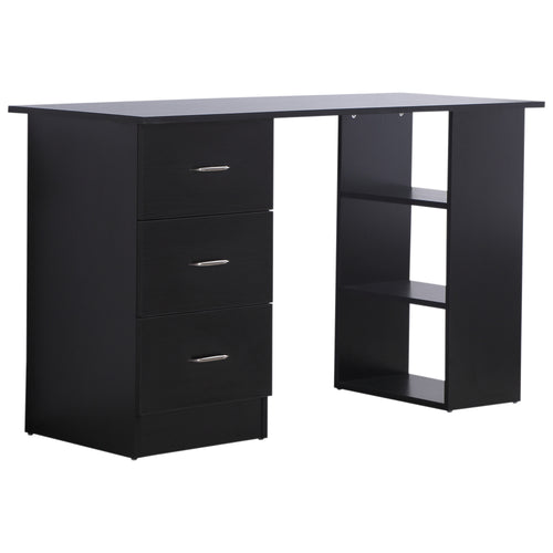 Computer Desk with 3-Tier Storage Shelves, 47 Inches Home Office Desk with Drawers, Study Writing Table, Black