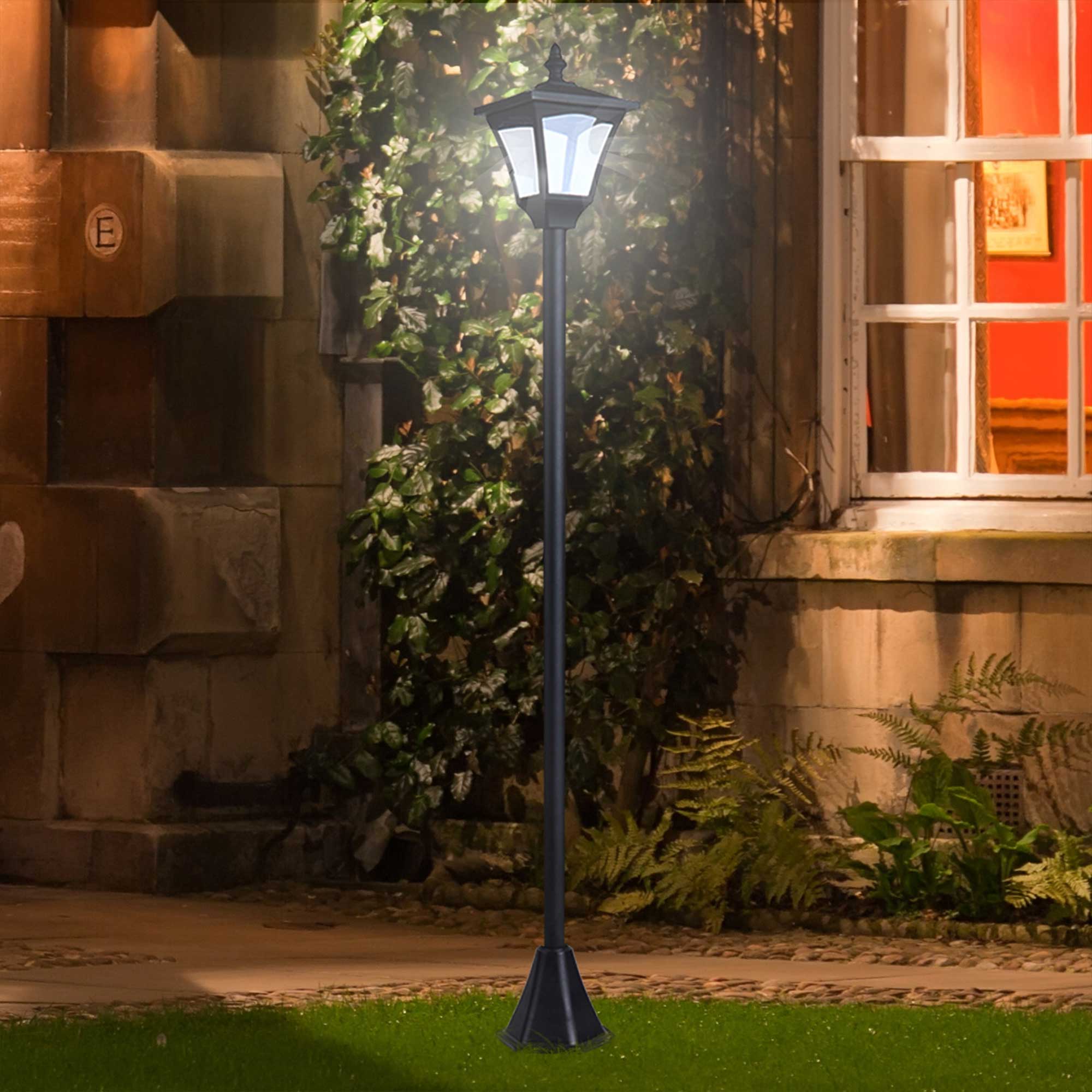 Single Solar Lamp Post Garden Solar-Powered LED Streetlight Style Outdoor Light Waterproof 5-6 Hours with Base for Lawn Pathway Walkway 47