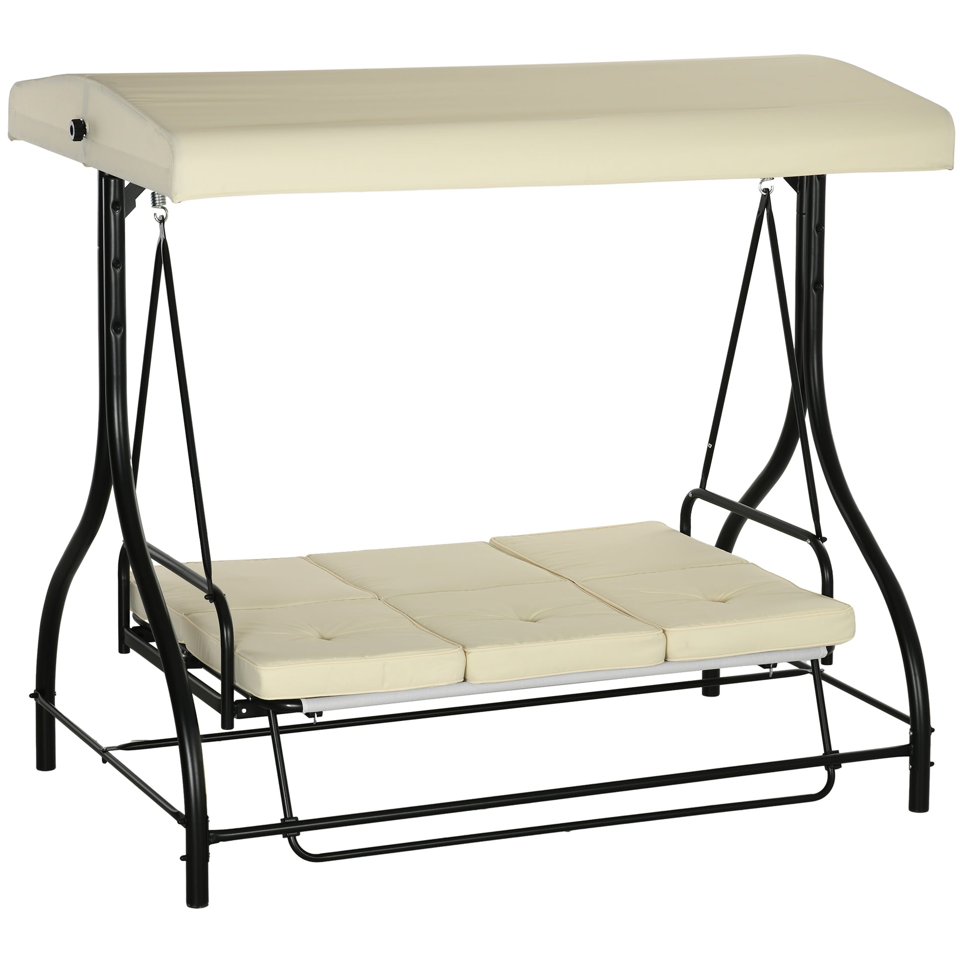 Convertible Patio Swing Bed with Canopy and Cushions, 3 Seater Porch Swing for Outdoor, Backyard, Garden, Beige Porch Swings with Canopy Beige and Black  at Gallery Canada