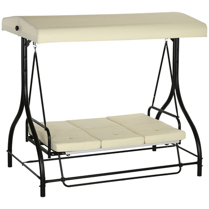 Convertible Patio Swing Bed with Canopy and Cushions, 3 Seater Porch Swing for Outdoor, Backyard, Garden, Beige Porch Swings with Canopy Beige and Black  at Gallery Canada