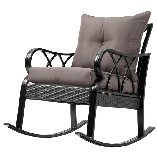 Outdoor Wicker Rocking Chair with Padded Cushions for Garden, Patio, and Backyard, Grey Patio Chairs Multi Colour  at Gallery Canada