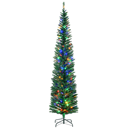 7.5' Artificial Pencil Christmas Trees Holiday Decoration with Colourful LED Lights, Steel Base, Skinny Shape - Gallery Canada