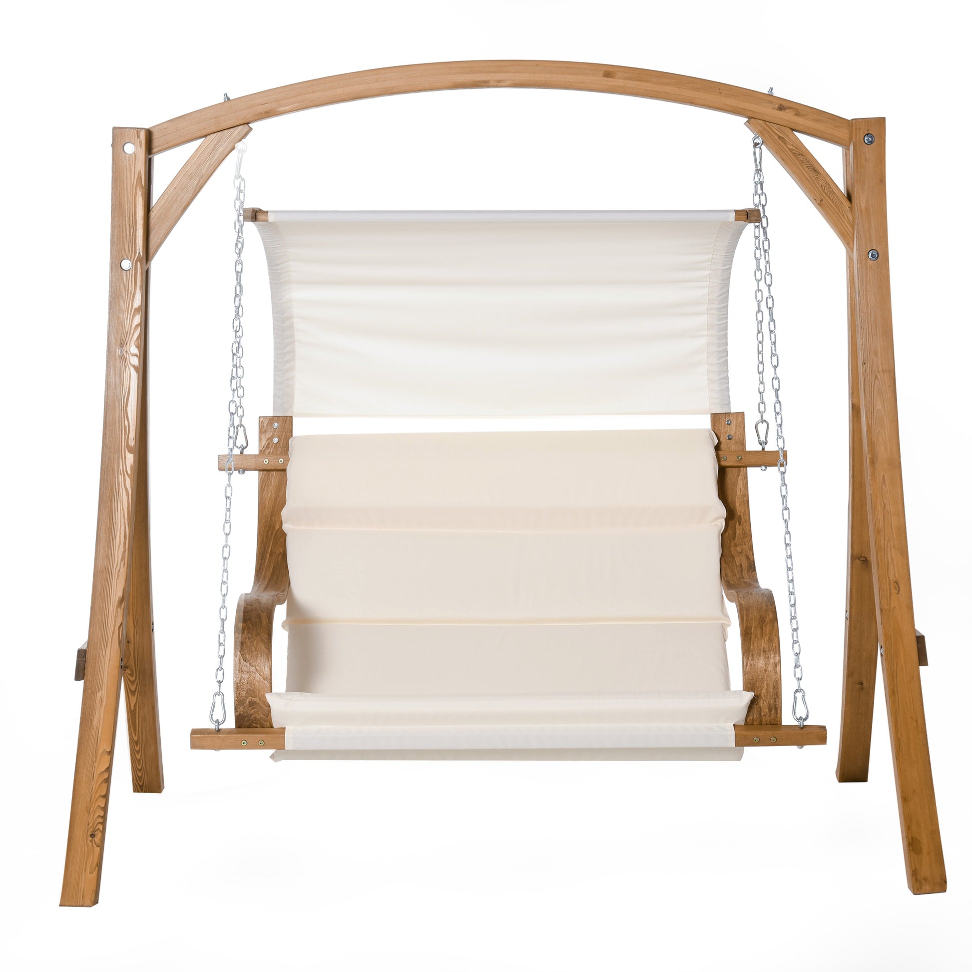 Wooden Porch Swing Chair A-Frame Wood Log Swing Bench Chair With Canopy and Cushion for Patio Garden Yard - Gallery Canada