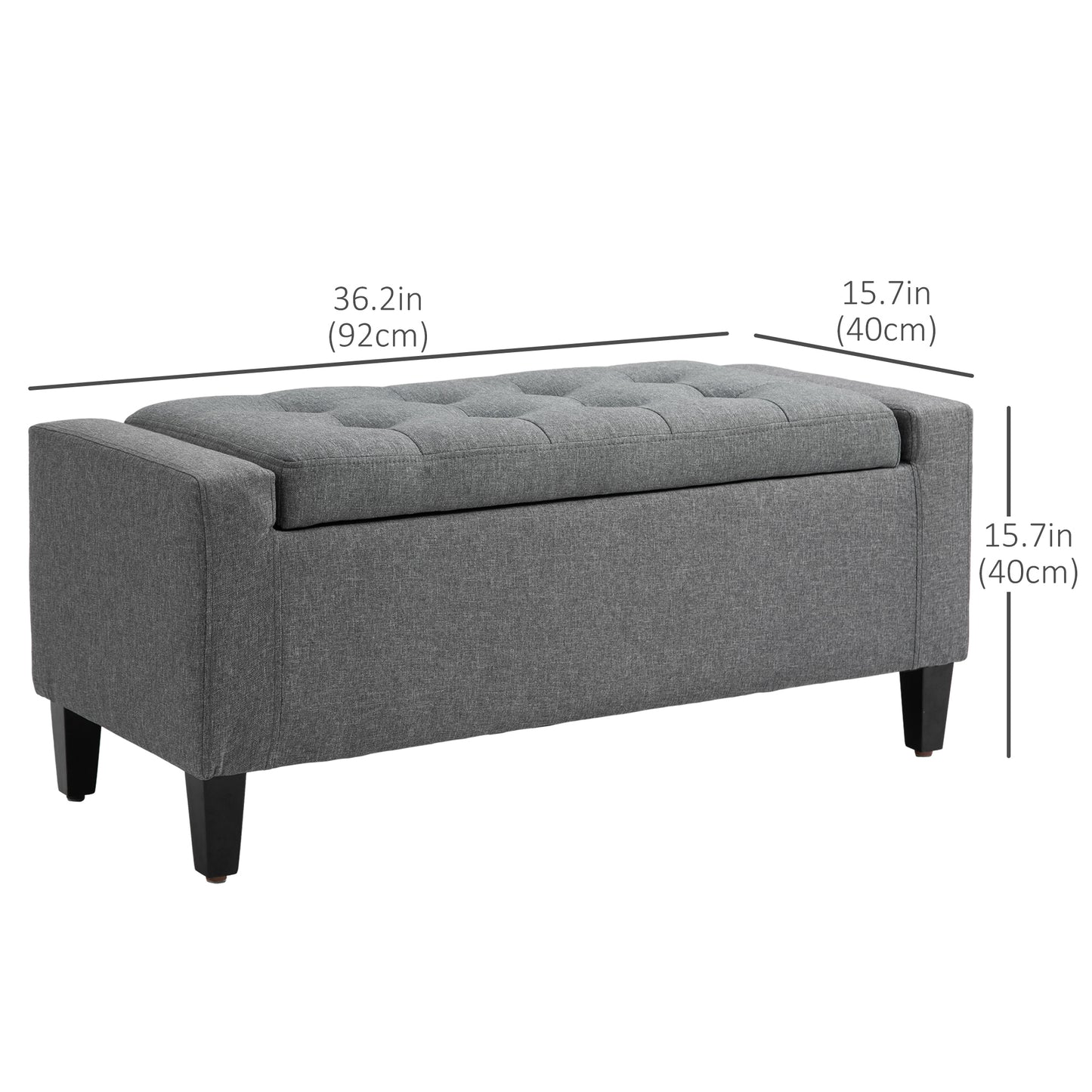 Storage Ottoman Bench Linen-Touch Fabric Tufted Chest Footstool with Flipping Top, Grey Storage Ottomans & Benches   at Gallery Canada