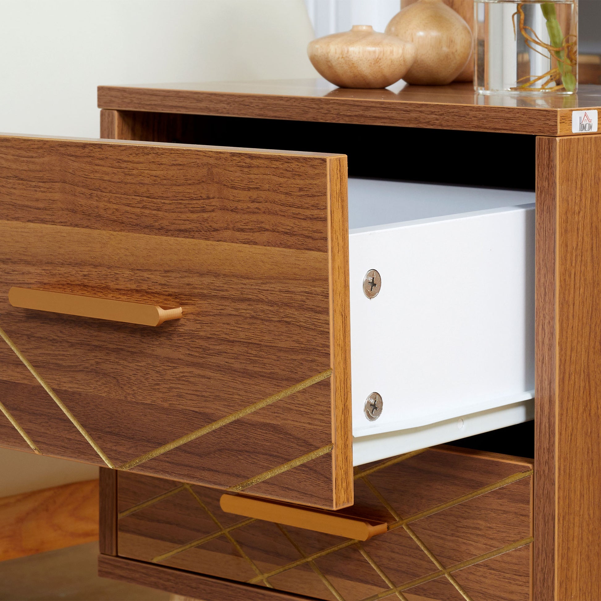 Scandinavian Bedside Table, Side End Table with 2 Drawers and Wood Legs, 13.8" x 12.6" x 20.3", Brown Bedside Tables   at Gallery Canada