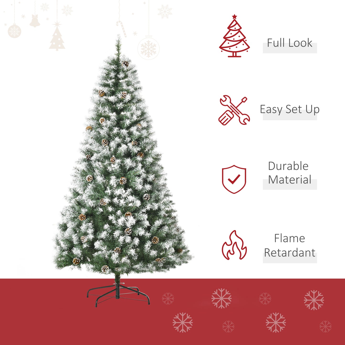 6ft Snow Flocked Artificial Christmas Tree, Unlit Full Fir Tree with Automatic Open, 800 Realistic Branches and 61 Pine Cones Artificial Christmas Trees   at Gallery Canada