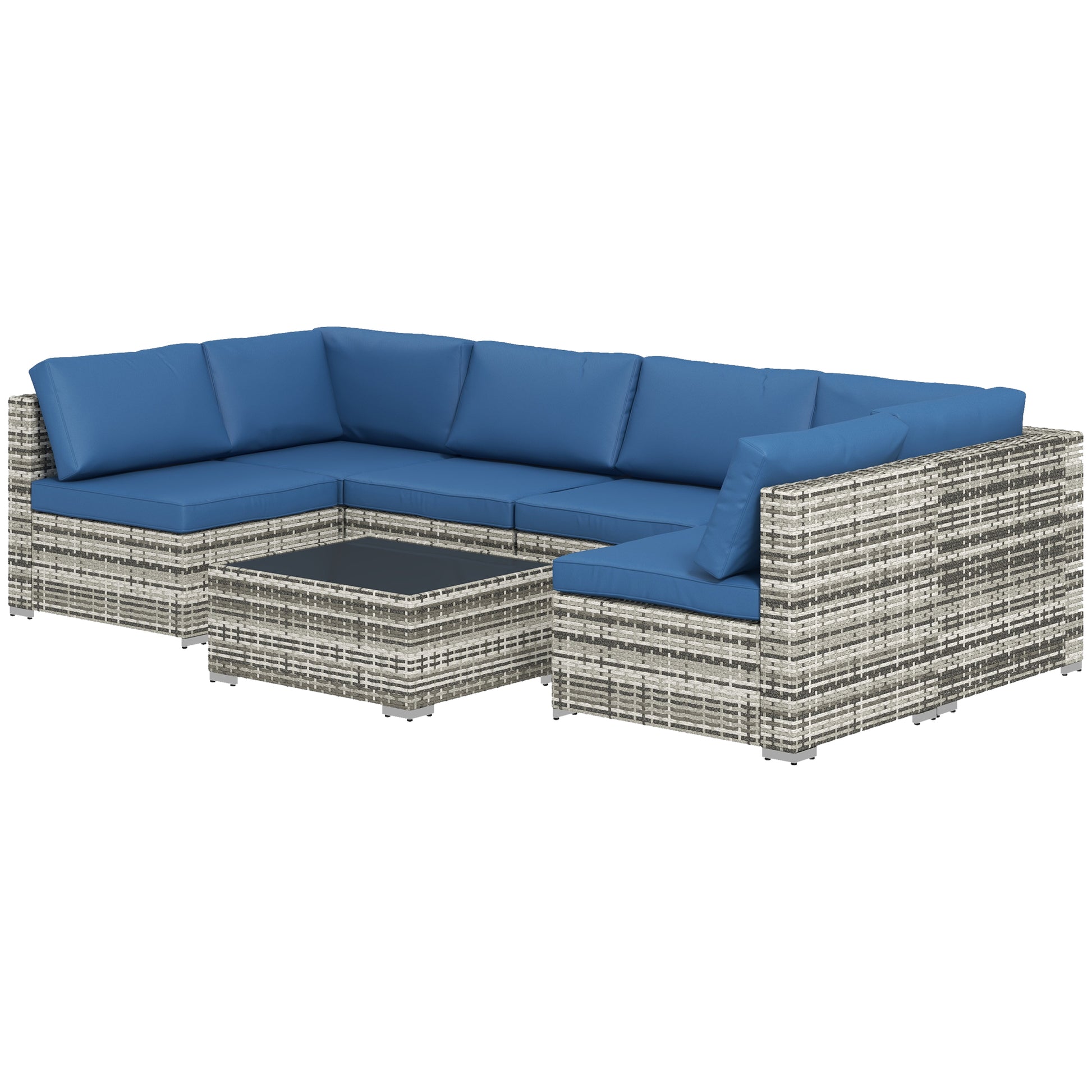 7pc Garden Wicker Sectional Set w/ Tea Table Patio Rattan Lounge Sofa Outdoor Deck Furniture Blue Patio Furniture Sets Multi Colour  at Gallery Canada