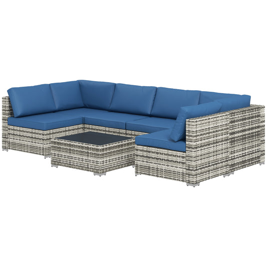 7pc Garden Wicker Sectional Set w/ Tea Table Patio Rattan Lounge Sofa Outdoor Deck Furniture Blue - Gallery Canada