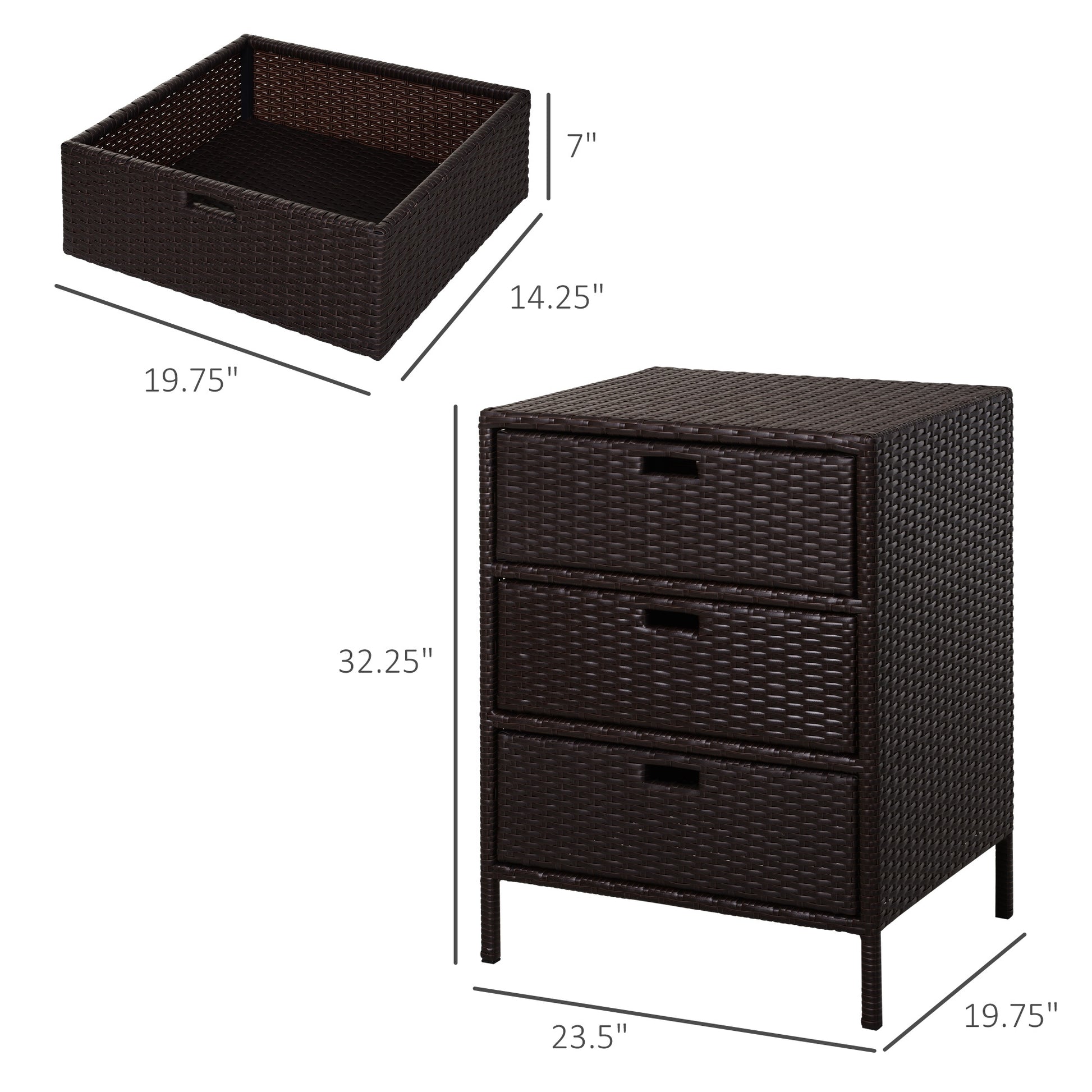 32" Poolside Rattan Wicker Patio Organizer Storage Cabinet Bathroom Storage w/ 3 Large Drawers Garden Outdoor Patio Storage Boxes Brown  at Gallery Canada