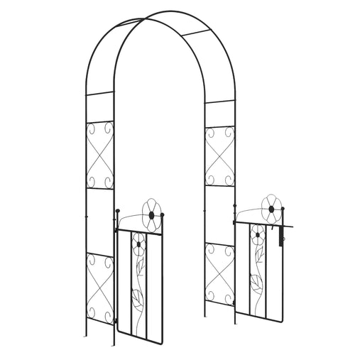 7.5FT Metal Garden Arbor with Double Gate, Arch Trellis for Climbing Vine Plants, Outdoor Wedding, Decoration, Black