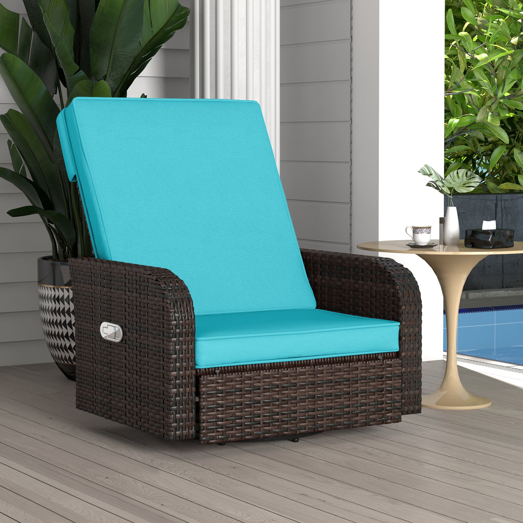 Wicker Swivel Chair w/ Cushion, Patio Recliner Chair, Turquoise Patio Chairs   at Gallery Canada