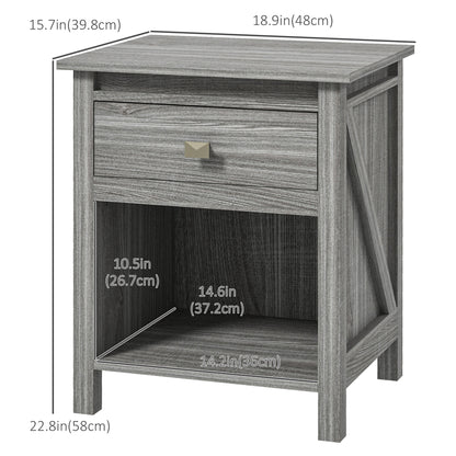 Bedside Table, Farmhouse Nightstand with with Drawer and Storage Shelf, Night Table for Bedroom, Grey Bedside Tables   at Gallery Canada