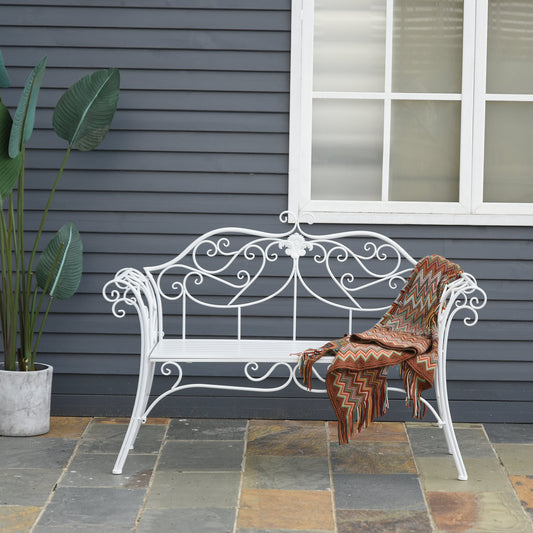 Two-Seat Iron Garden Bench Outdoor Metal Patio Loveseat Garden Seat Chair, White - Gallery Canada