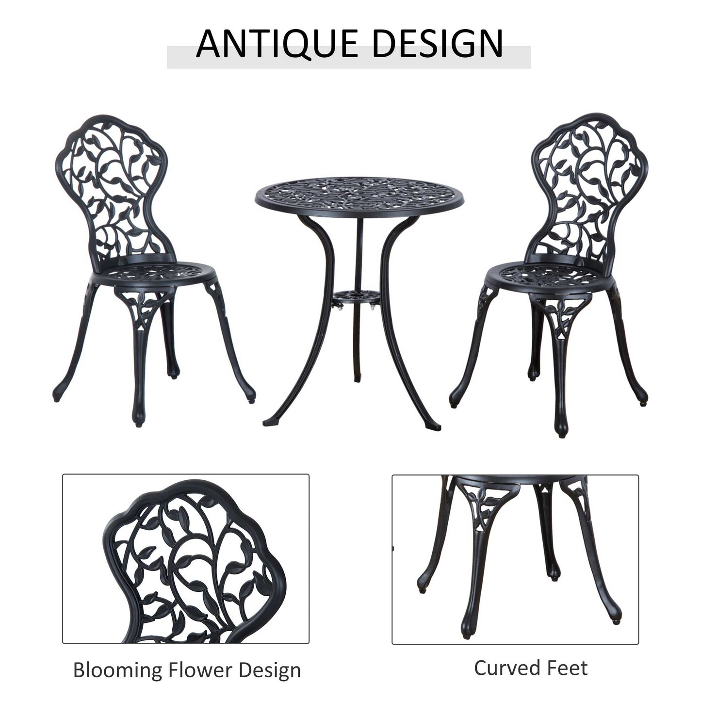 3pcs Patio Bistro Set Antique Style Garden Coffee Set, Outdoor Bistro Dining Set - Black Bistro Sets   at Gallery Canada