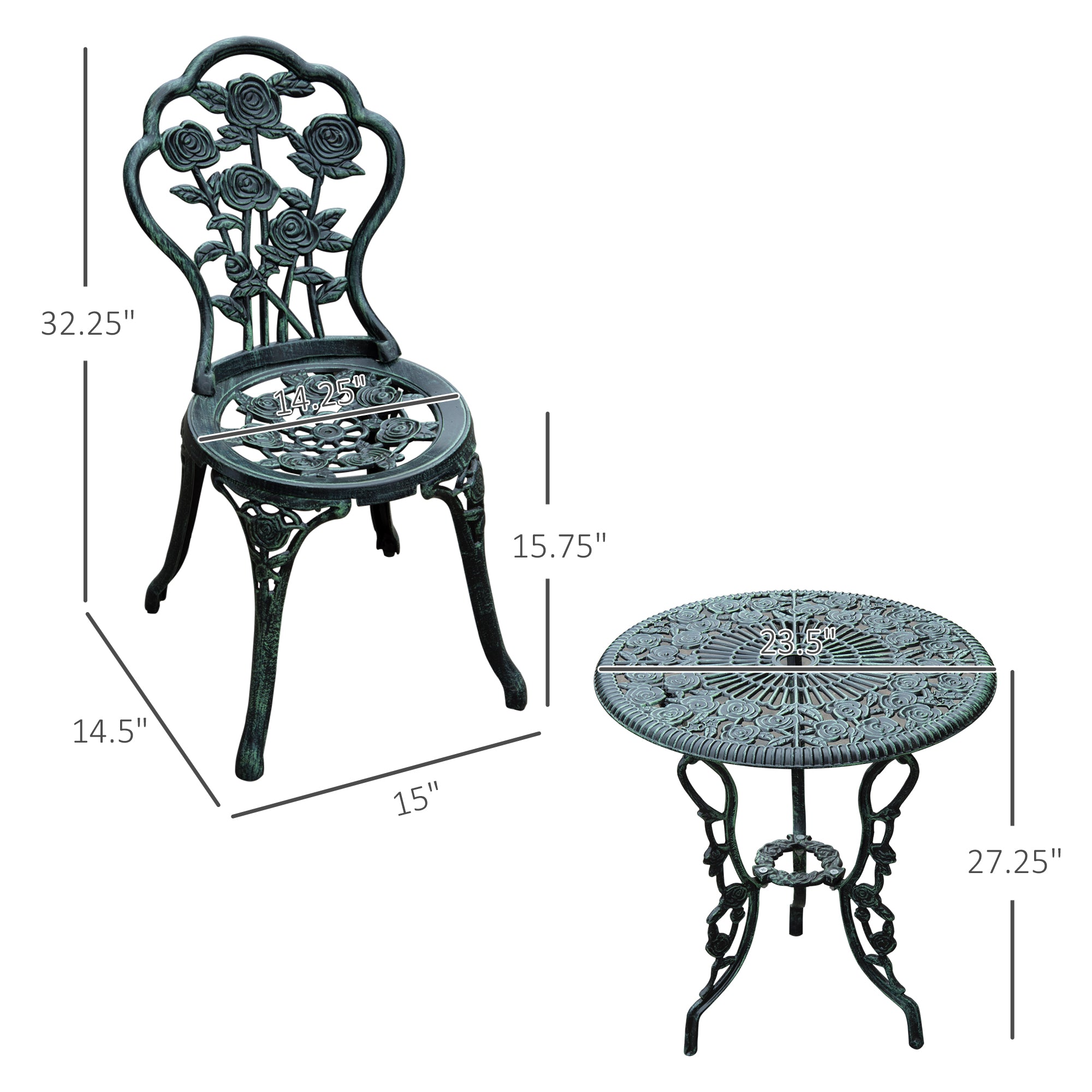 3 Pieces Patio Bistro Table and Chairs Antique Green Bistro Sets   at Gallery Canada