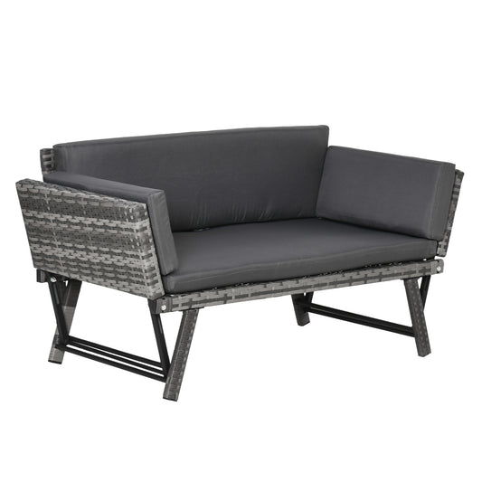 Convertible Wicker Loveseat Grey Patio Chaise Lounge - Gallery Canada