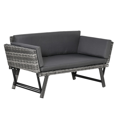 Convertible Wicker Loveseat Grey Patio Chaise Lounge