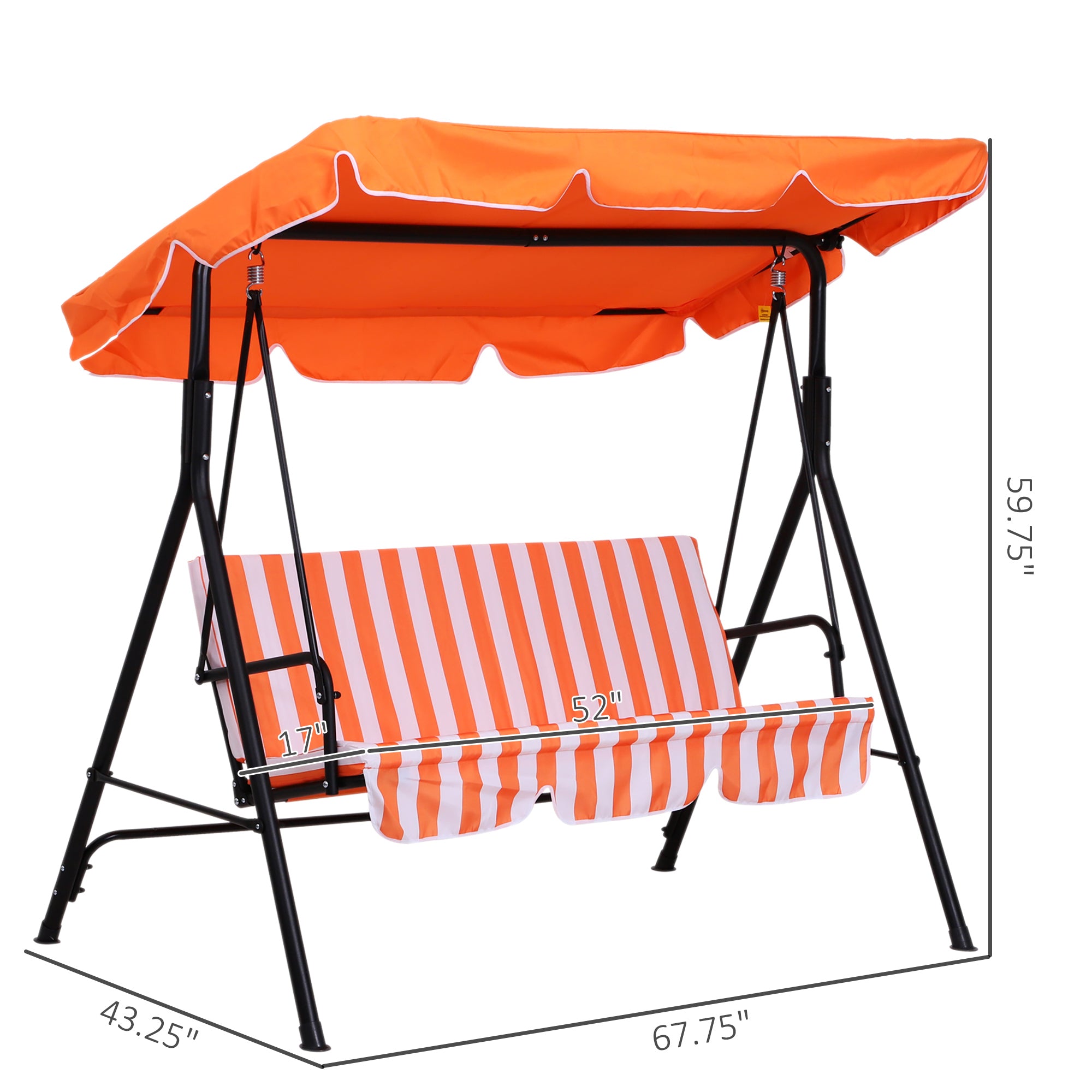 3-Seat Outdoor Patio Swing Chair with Adjustable Canopy and Removable Cushion, Weather-Resistant Steel Frame, Orange Porch Swings with Canopy   at Gallery Canada