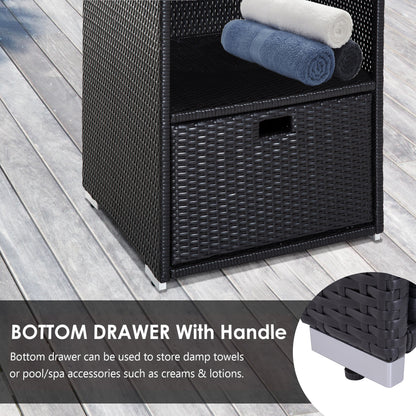 Rattan Wicker Outdoor Storage Cabinet with Shelf and Drawer, Dark Brown Patio Storage Boxes   at Gallery Canada