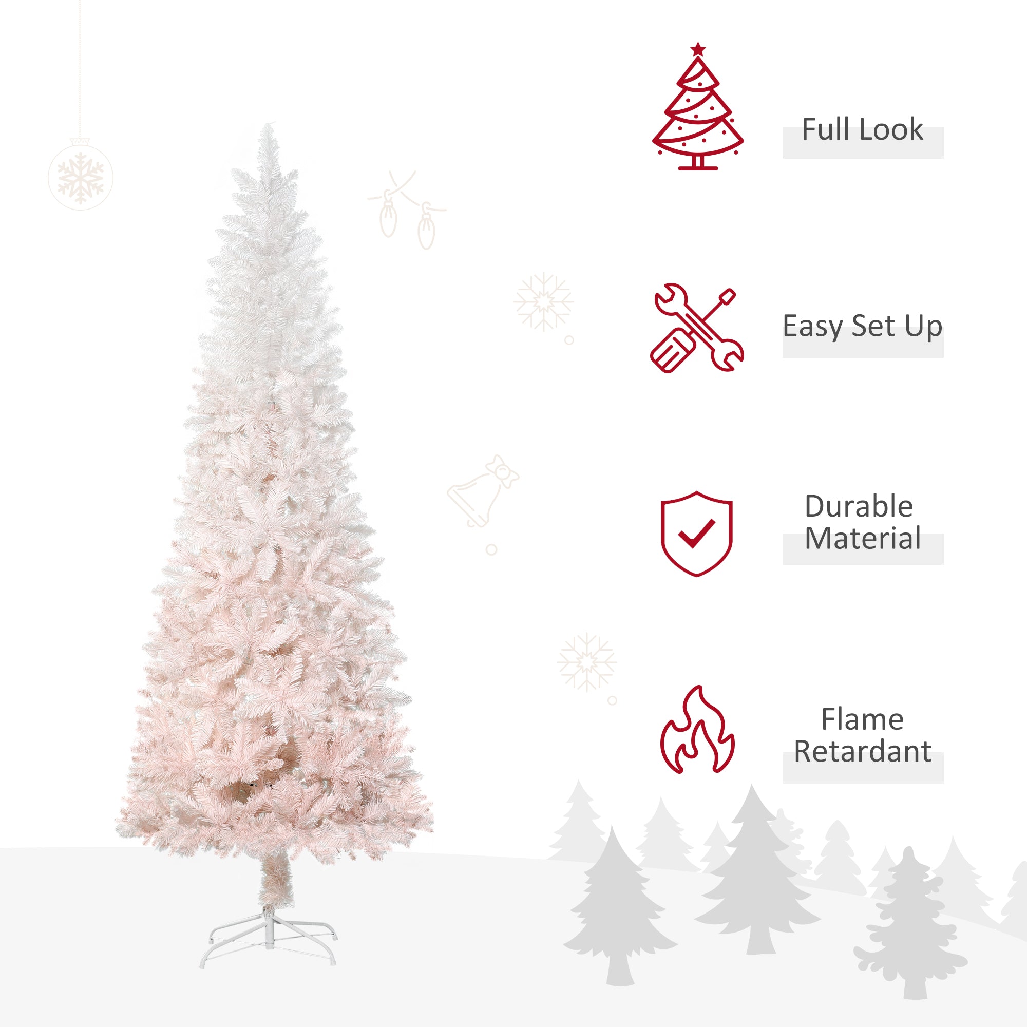 7ft Pencil Artificial Christmas Tree with Pine Realistic Branches, Auto Open, Pink and White Pencil Christmas Trees   at Gallery Canada