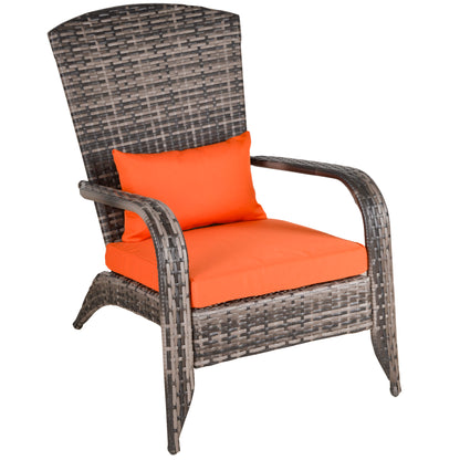 Wicker Adirondack Chair with Cushions, Tall Backrest, Armrests for Patio, Orange Patio Chairs Orange  at Gallery Canada